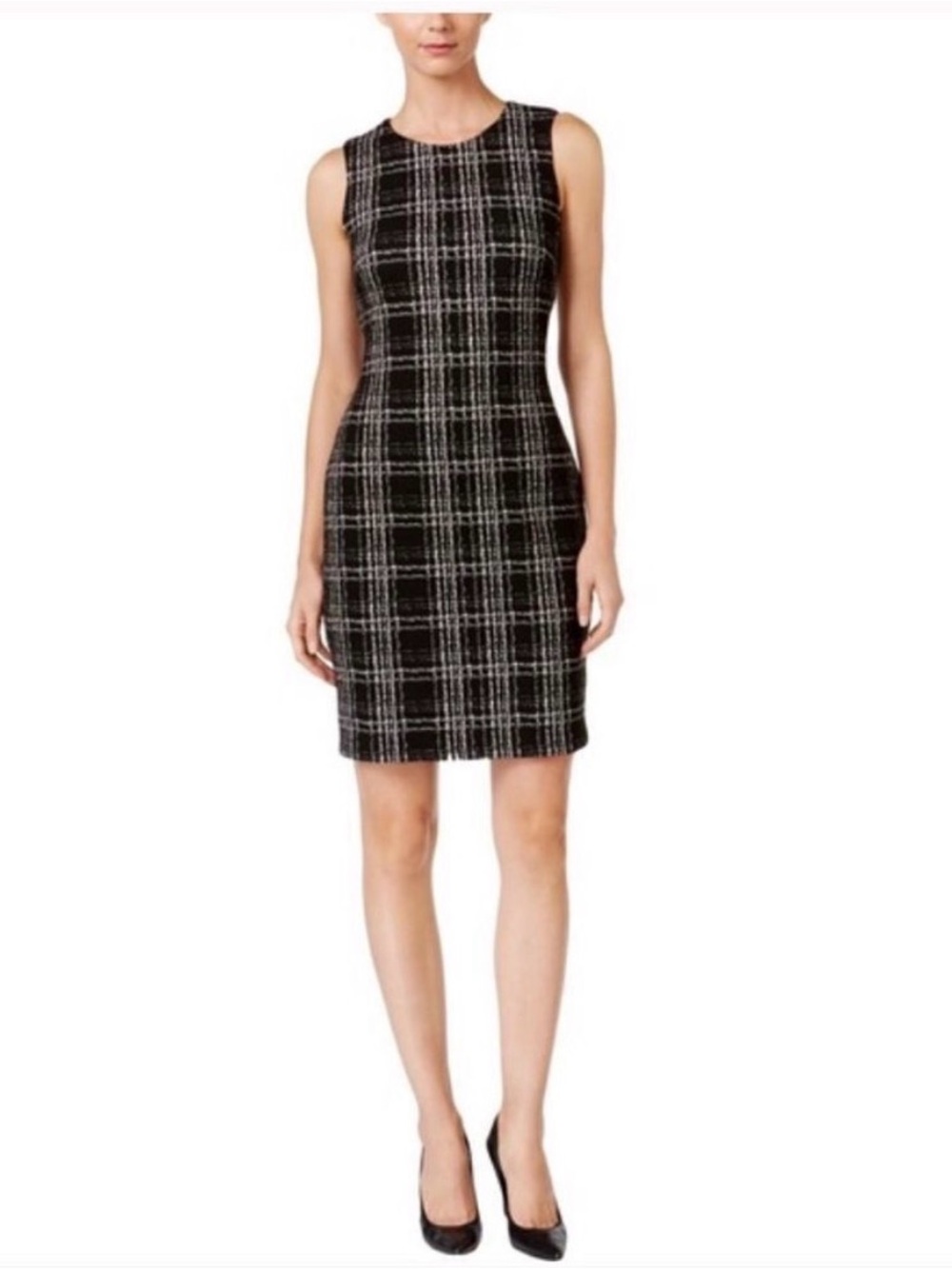 Calvin Klein Black Plaid Sleeveless Sheath Dress